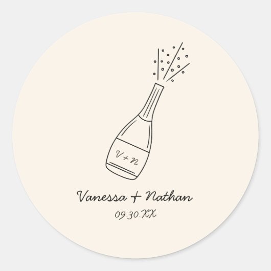Bubbly Popping Champagner Flasche Whimsical Weddin Runder Aufkleber (Vorderseite)