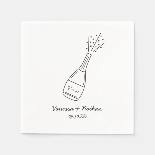 Bubbly Popping Champagner Flasche Whimsical Weddin Serviette (Vorderseite)