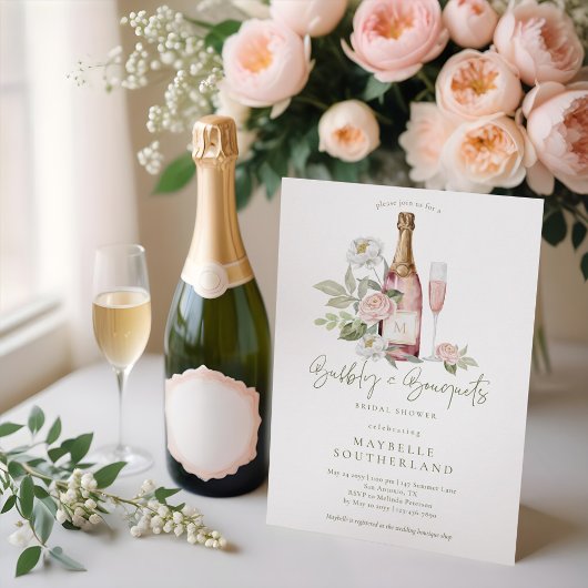 Bubbly Prosecco Watercolor Bouquet Brautparty Einladung