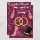 Bubbly Rose Champagne Engagement Party Einladung (Vorne/Hinten)