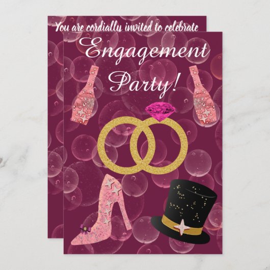 Bubbly Rose Champagne Engagement Party Einladung (Vorne/Hinten)