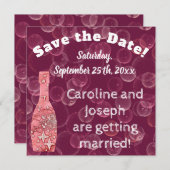 Bubbly Rose Champagner Flasche & Stars Einladung (Vorne/Hinten)