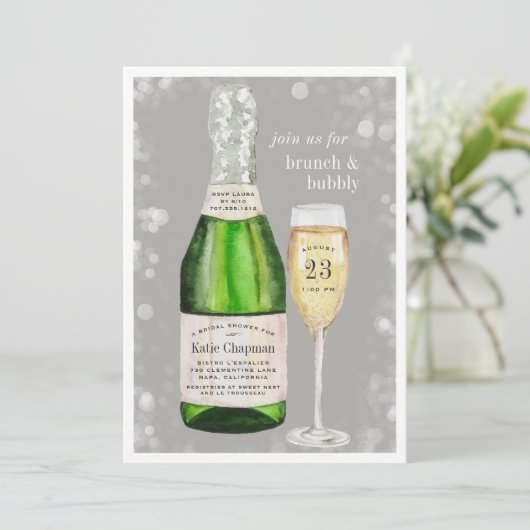 Bubbly Toast | Brunch & Bubbly Shower Einladung (Stehend Vorderseite)