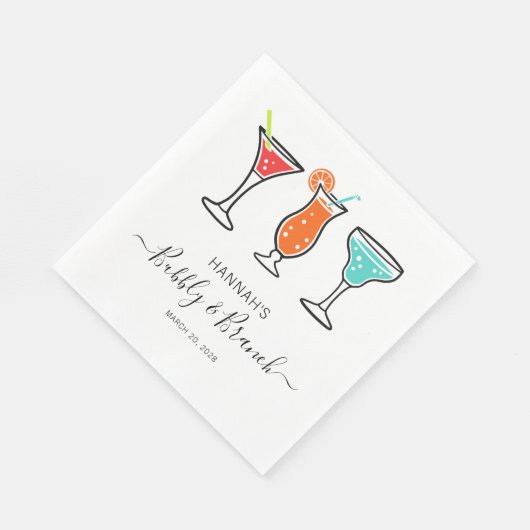 Bubbly und Brunch Script-Brautparty Serviette (Ecke)