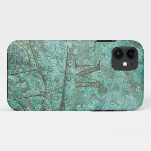 Bubbly Verdigris Bronze Custom Monogram Case-Mate iPhone Hülle (Rückseite (Horizontal))