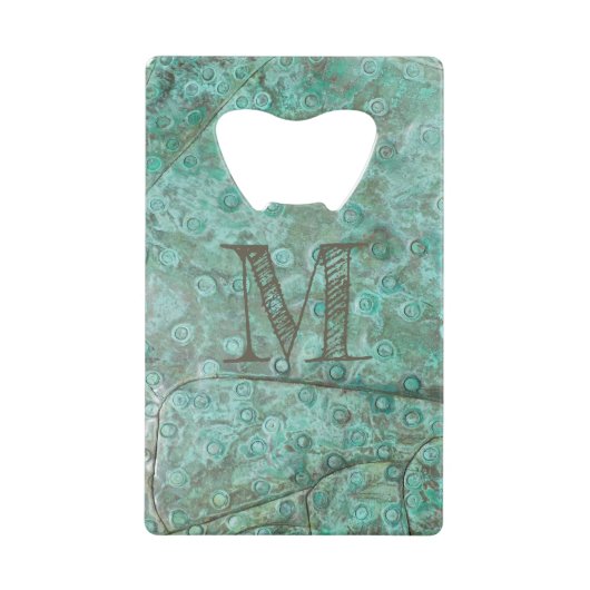 Bubbly Verdigris Bronze Custom Monogram Geldbeutel Flaschenöffner (Vorderseite)