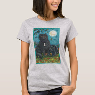 BUBO & PYEWACKET BLACK CAT HALLOWEEN T - SHIRT Gra