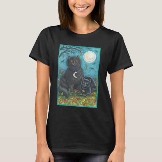 BUBO & PYEWACKET SCHWARZ KATZE HALLOWEWEEN T - SHI T-Shirt (Vorderseite)