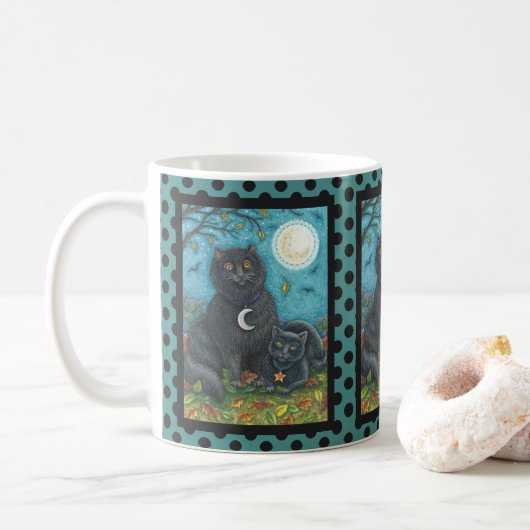 BUBO- UND PYEWACKET-SCHWARZE KATZE-HALLOWEEN TASSE (Mit Donut)