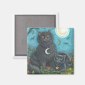 BUBO UND PYEWACKET, SCHWARZE KATZEN MAGNET Square (Vorderseite/Rückseite)