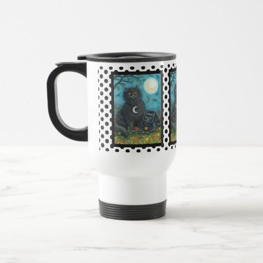 BUBO UND PYEWACKET, SCHWARZE KATZEN REISENDE TASSE (Links)
