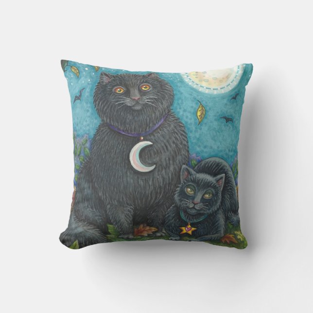 BUBO UND PYEWACKET, SCHWARZE KATZEN WERFEN KISSEN (Vorderseite)