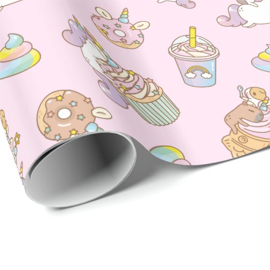 Bubu die Guinea Schwein, Unicorn Party Muster Geschenkpapier (Rolleneckpunkt)