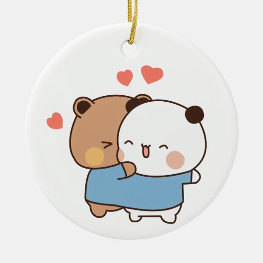 Bubu und Dudu Milk und Mocha Bears Kawaii Paar Keramik Ornament (Vorne)