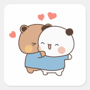 Bubu und Dudu Milk und Mocha Bears Kawaii Paar Quadratischer Aufkleber