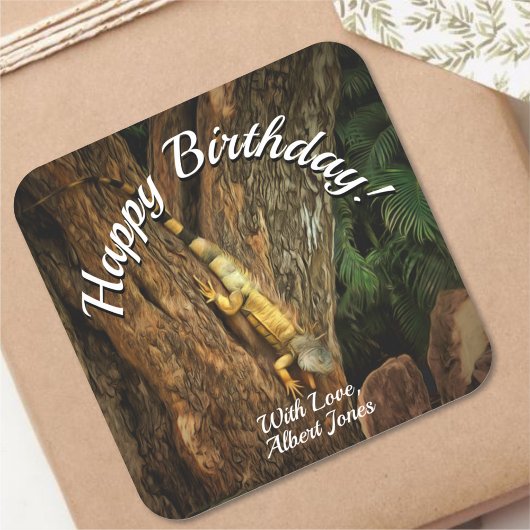 Bucerias Birthday Iguana 1069 Quadratischer Aufkleber