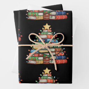 Buch Christmas Tree Lights Lehrer Librarian lesen Geschenkpapier Set
