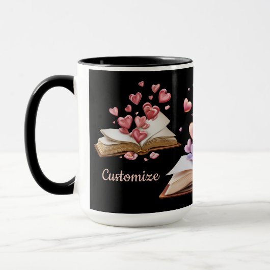 Buch der Herzen Schwarz Tasse (Links)