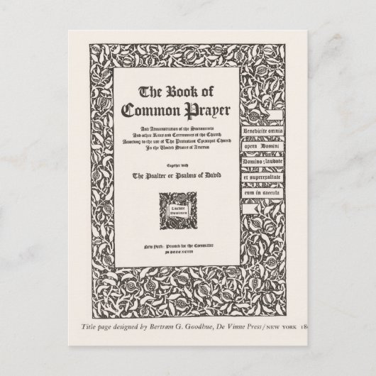 Buch des gemeinsamen Gebet, New York 1800 Postkarte (Vorderseite)
