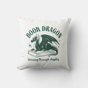 Buch-Drache Lustiger Spruch Grün und Weiß Kissen