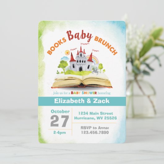 Buch-Duschen-Babyparty-Einladung Einladung (Stehend Vorderseite)