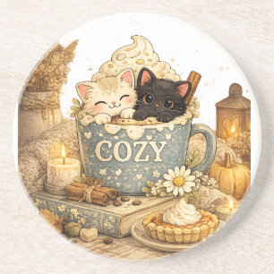 Buch,  eine Tasse, Teetassen-Katzen, Warme Vibes,  Getränkeuntersetzer