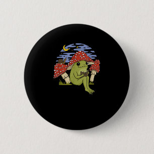 Buch Fan Frosch Mit Pilzhut Cottagecore Kobold Button