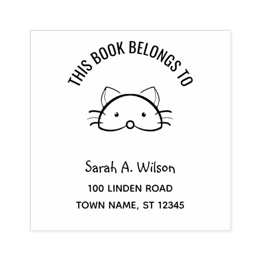Buch gehört zu Name Address Buchzeichen Funny Cat Gummistempel (Prägung)