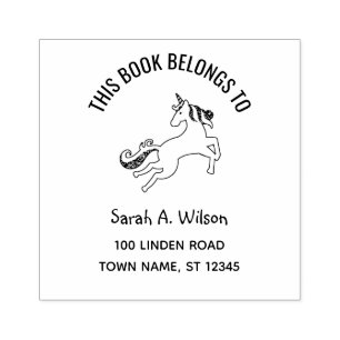 Buch gehört zu Name Address Buchzeichen Unicorn Gummistempel
