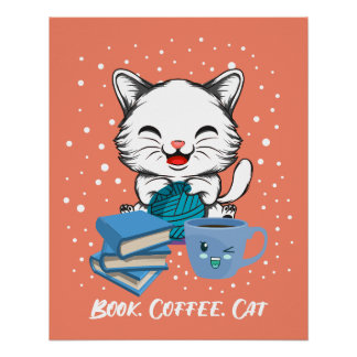 Buch Kaffeekatze glänzendes Poster