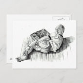 BUCH LESEN: PENCIL REALISMUS ART POSTKARTE (Vorne/Hinten)