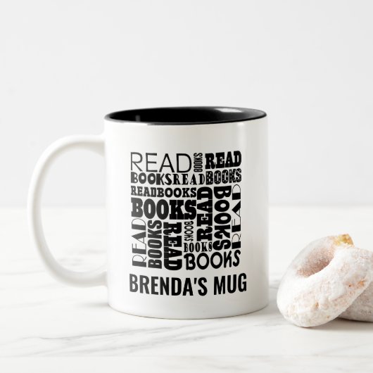 Buch Lover Bookworm Bibliothekar Personalisiert Zweifarbige Tasse (Mit Donut)