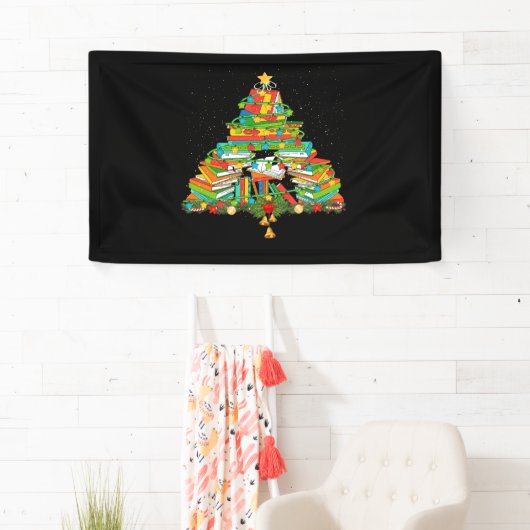 Buch Lover Christmas Tree Bookworm Librarian Banner (Insitu)