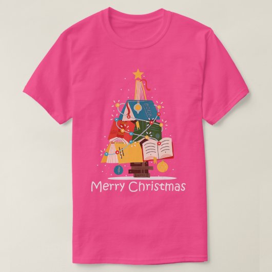 Buch Lover Christmas Tree Bookworm Librarian Merry T-Shirt (Design vorne)