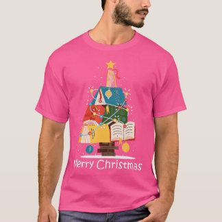 Buch Lover Christmas Tree Bookworm Librarian Merry T-Shirt