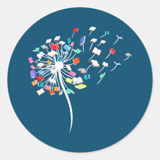 Buch Lover Dandelion Librarian Teacher Runder Aufkleber (Vorderseite)