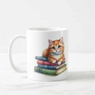 Buch Lover Geschenk: Katze auf Büchern Kaffeetasse