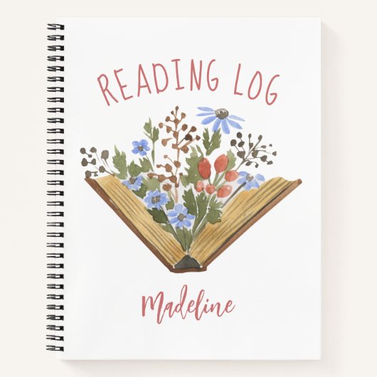 Buch Lover Open Book mit Blume Reading Log (Vorderseite)