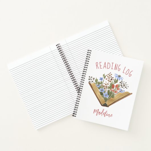 Buch Lover Open Book mit Blume Reading Log (Innenseite)