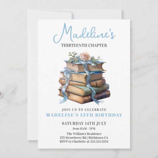 Buch Mädchen Geburtstag Einladung (Vorderseite)