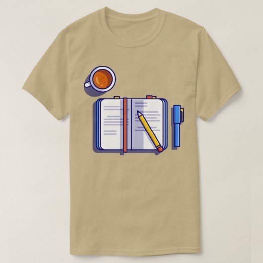 Buch mit Bleistift und Kaffee T-Shirt (Design vorne)