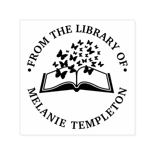 Buch mit Butterflies Bibliotheksname Permastempel (Design)