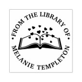 Buch mit Herzen "Aus der Bibliothek" Runde Gummistempel (Prägung)