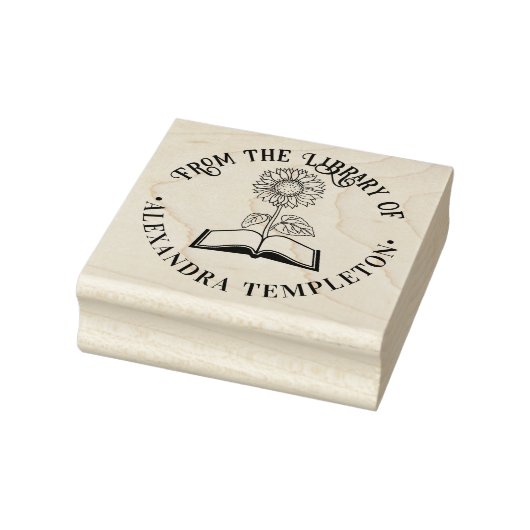Buch mit Sonnenblumen "From the library" Round Gummistempel (Stempel)