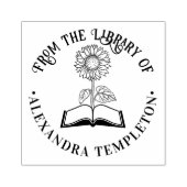 Buch mit Sonnenblumen "From the library" Round Gummistempel (Prägung)