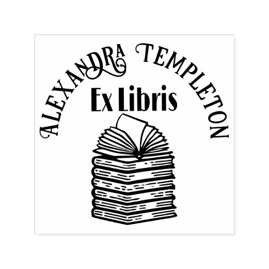 Buch öffnen auf Buchstapel R3 Bibliotheksname Permastempel (Design)