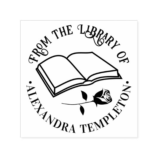 Buch öffnen mit der Rose "From the Library" Name Permastempel (Design)