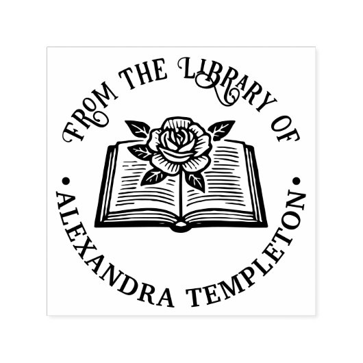 Buch öffnen mit Rose #1P mit dem Bibliotheksnamen Permastempel (Design)
