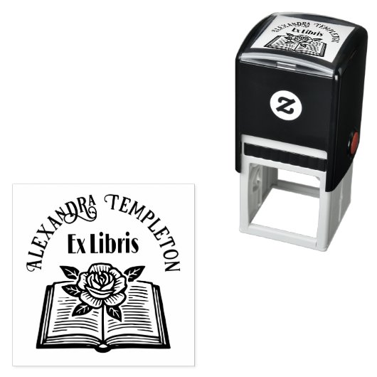 Buch öffnen mit Rose #2PS mit Ex Libris Name Permastempel (Beispiel)