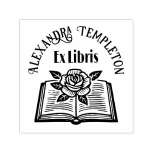 Buch öffnen mit Rose #2PS mit Ex Libris Name Permastempel